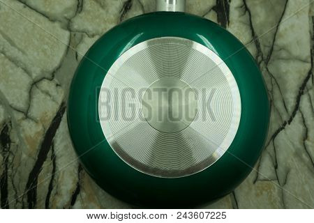 Black Frying Pan With Nonstick Surface Isolated On White Background, Close-up, Top View