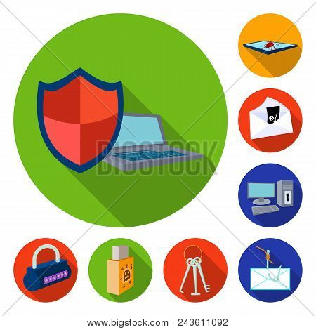 Hacker And Hacking Flat Icons In Set Collection For Design. Hacker And Equipment Vector Symbol Stock