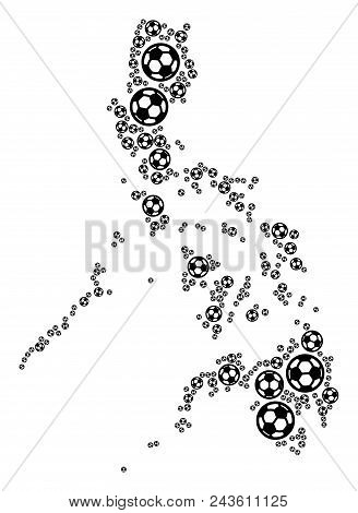 Football Philippines Map. Vector Territory Scheme Composed From Football Balls In Various Sizes. Abs