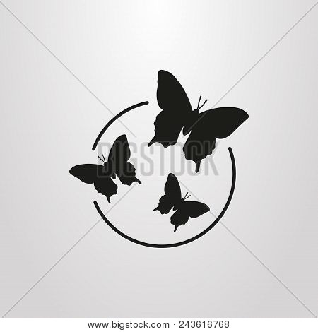 Black And White  Butterflies Icon In A Round Frame