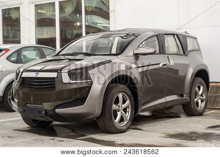 Novosibirsk, Russia - 05.28.2018: Marussia F2 Front View. Photography Of A Russian Supercar Suv On P