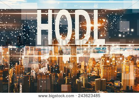 Hodl With Aerial View Of Manhattan, Ny Skyline