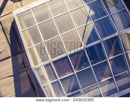 Futuristic Top Down Of Glass Rofftop Of A Building