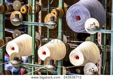 Traditional Wool Reels Of The British Waving And Textile Industry.