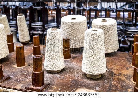 Traditional Wool Reels Of The British Waving And Textile Industry.