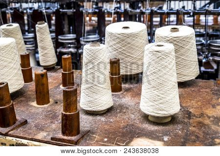 Traditional Wool Reels Of The British Waving And Textile Industry.