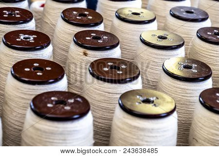 Traditional Wool Reels Of The British Waving And Textile Industry.