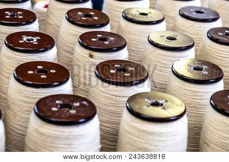Traditional Wool Reels Of The British Waving And Textile Industry.