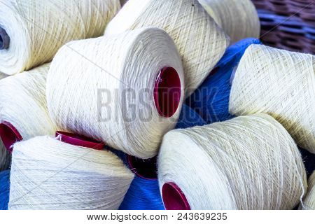 Traditional Wool Reels Of The British Waving And Textile Industry.