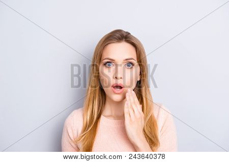 It's Impossible! I Don't Believe You! People Facial Expressions Grimacing Big Eyes Concept. Close Up