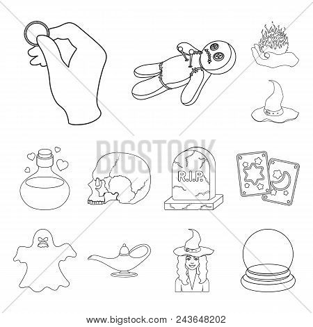 Outline And White Magic Outline Icons In Set Collection For Design. Attributes And Sorceress Accesso