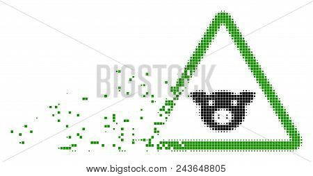 Fractured Pig Warning Dotted Vector Icon With Wind Effect. Rectangle Dots Are Combined Into Disperse