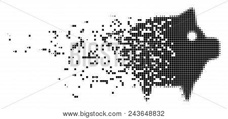 Fractured Piggy Dot Vector Icon With Erosion Effect. Rectangular Dots Are Combined Into Dispersed Pi