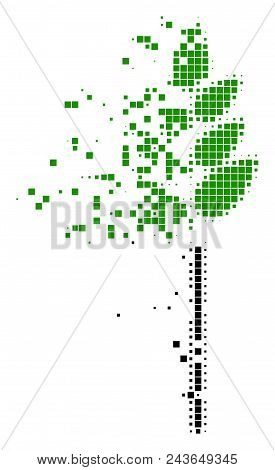 Dispersed Wheat Ear Dot Vector Icon With Wind Effect. Rectangular Elements Are Combined Into Damagin