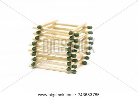 Set Of Green Safety Matches On A White Backgroundm, Isolate
