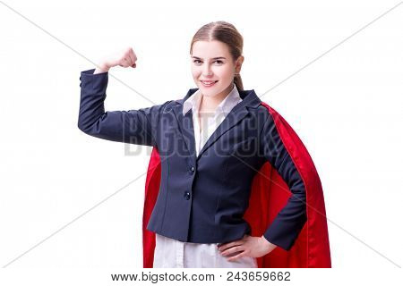 Superhero woman isolated on white background
