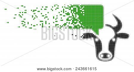 Fractured Cow Opinion Dot Vector Icon With Wind Effect. Rectangle Elements Are Combined Into Dispers