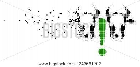 Dispersed Cow Problem Dotted Vector Icon With Wind Effect. Rectangular Pixels Are Organized Into Dis