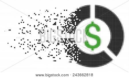Dispersed Currency Diagram Dot Vector Icon With Wind Effect. Square Pieces Are Grouped Into Damaging