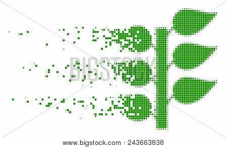 Dispersed Flora Plant Dot Vector Icon With Wind Effect. Rectangular Pixels Are Organized Into Damagi