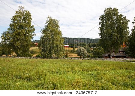 Heddal Village On The Hills In Norway.