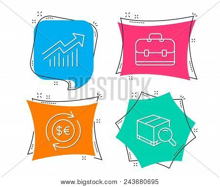 Set Of Money Currency, Portfolio And Demand Curve Icons. Search Package Sign. Cash Change, Business 