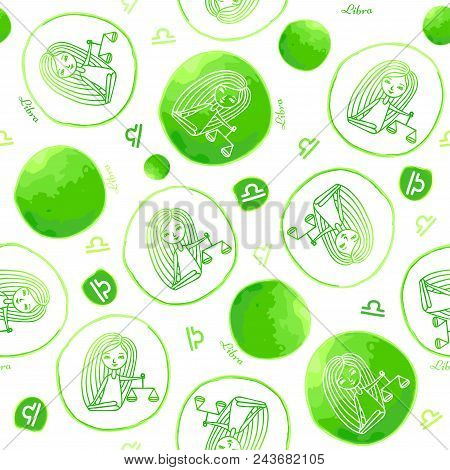 Seamless Pattern With Symbols Of A Horoscope, Signs Of The Zodiac. Vector Illustration Imitating Wat