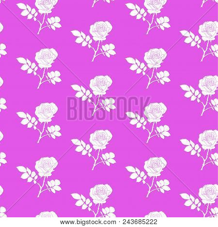 Roses Seamless Vector Pink Monochromatic Geometric Background - Pattern For Continuous Replicate Can