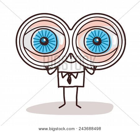Cartoon Businessman With Big Binoculars Eyes Illustration
