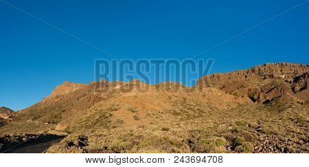 Beautiful Panoramic View Of The Mountain Range On The Way To Pico Del Teide, Tenerife Island, Canary