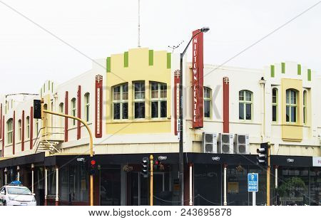 Whanganui, New Zealand - 2 July 2016: Art Deco Architecture Of The Midtown Centre Building Located O