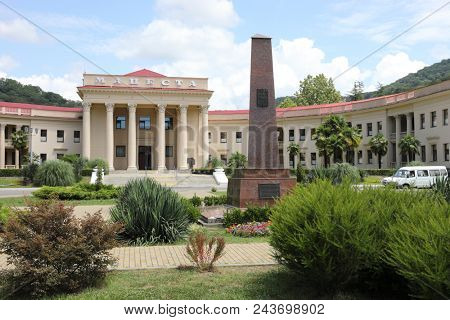 SOCHI, RUSSIA - JUL 07, 2017: Resort Matsesta, largest medical balneological complex in Russia, founded in 1902 on healing hydrogen sulfide springs.