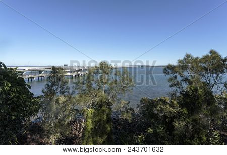 Panoramic View Of The Three Bridges Connecting Brisbane To The Redcliffe Peninsula, Australia