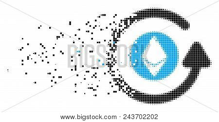 Dissolved Ethereum Chargeback Dot Vector Icon With Wind Effect. Rectangular Fragments Are Composed I