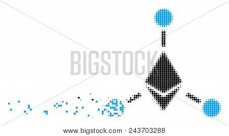 Dispersed Ethereum Links Dot Vector Icon With Wind Effect. Square Points Are Grouped Into Dispersed 