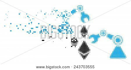 Fractured Ethereum Mine Robotics Dot Vector Icon With Erosion Effect. Rectangle Dots Are Combined In