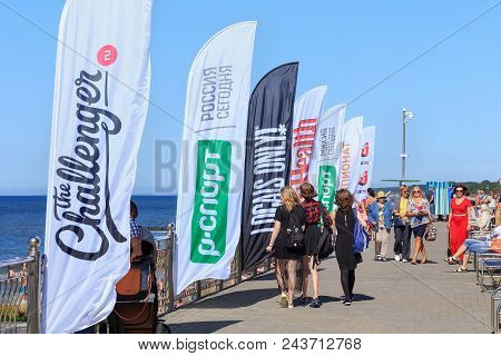 Zelenogradsk, Kaliningrad Region, Russia - July 29, 2017: Unknown People Walking On The Coast Of The
