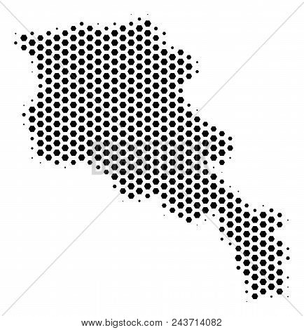 Hex-tile Armenia Map. Vector Halftone Geographic Plan On A White Background. Abstract Armenia Map Co
