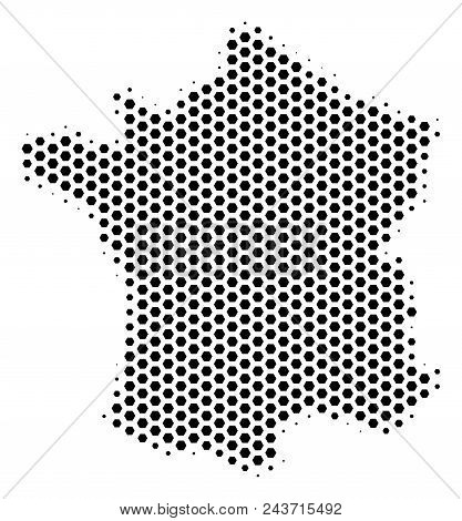 Hex Tile France Map. Vector Halftone Territory Plan On A White Background. Abstract France Map Mosai