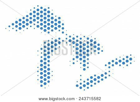 Hex Pixel Great Lakes Map. Vector Halftone Territory Scheme On A White Background. Abstract Great La