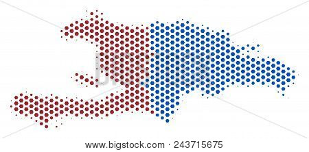Hex Tile Haiti And Dominican Republic Map. Vector Halftone Geographic Scheme On A White Background. 