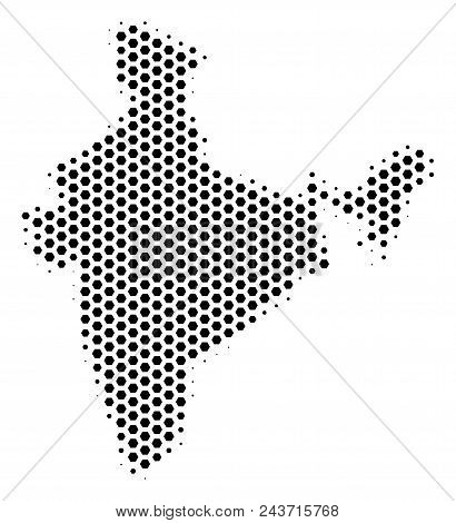 Hexagonal India Map. Vector Halftone Territorial Plan On A White Background. Abstract India Map Conc