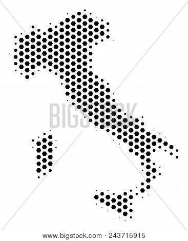 Hex Pixel Italy Map. Vector Halftone Geographic Scheme On A White Background. Abstract Italy Map Con