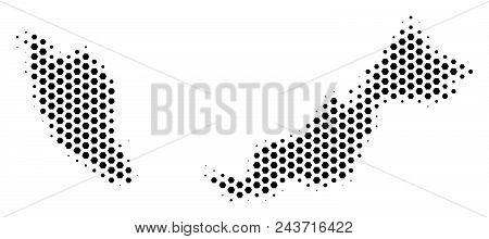 Hex Pixel Malaysia Map. Vector Halftone Geographic Plan On A White Background. Abstract Malaysia Map