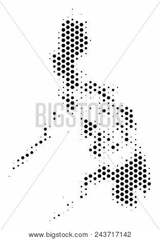 Hex Pixel Philippines Map. Vector Halftone Territory Scheme On A White Background. Abstract Philippi
