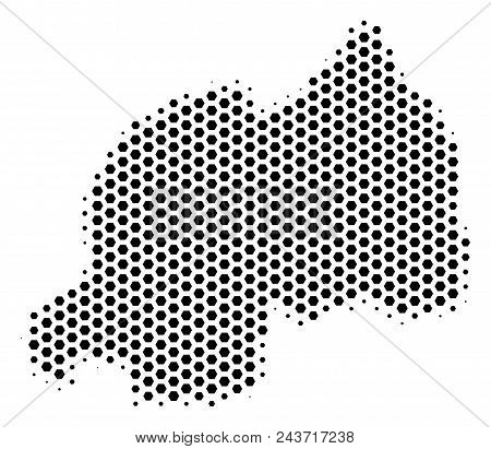 Hexagon Rwanda Map. Vector Halftone Territorial Scheme On A White Background. Abstract Rwanda Map Co