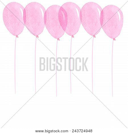 Pink Baloons Isolated. Abstract Watercolor Free-hand  Illustration For Postcard, Invitation, Banner