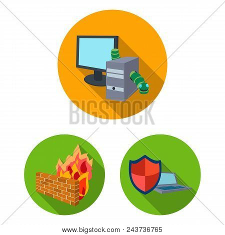 Hacker And Hacking Flat Icons In Set Collection For Design. Hacker And Equipment Vector Symbol Stock