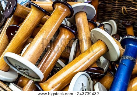 Traditional Wool Reels Of The British Waving And Textile Industry.