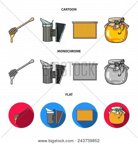 A Frame With Honeycombs, A Ladle Of Honey, A Fumigator From Bees, A Jar Of Honey.apiary Set Collecti